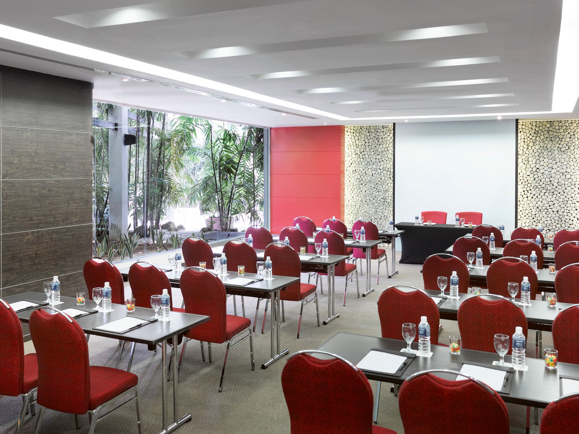 a room with tables and chairs