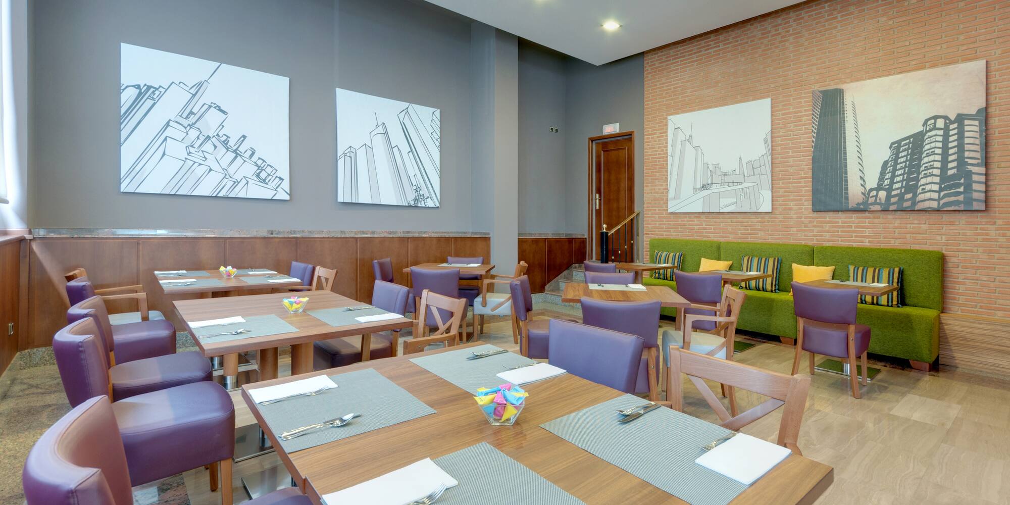 a room with tables and chairs