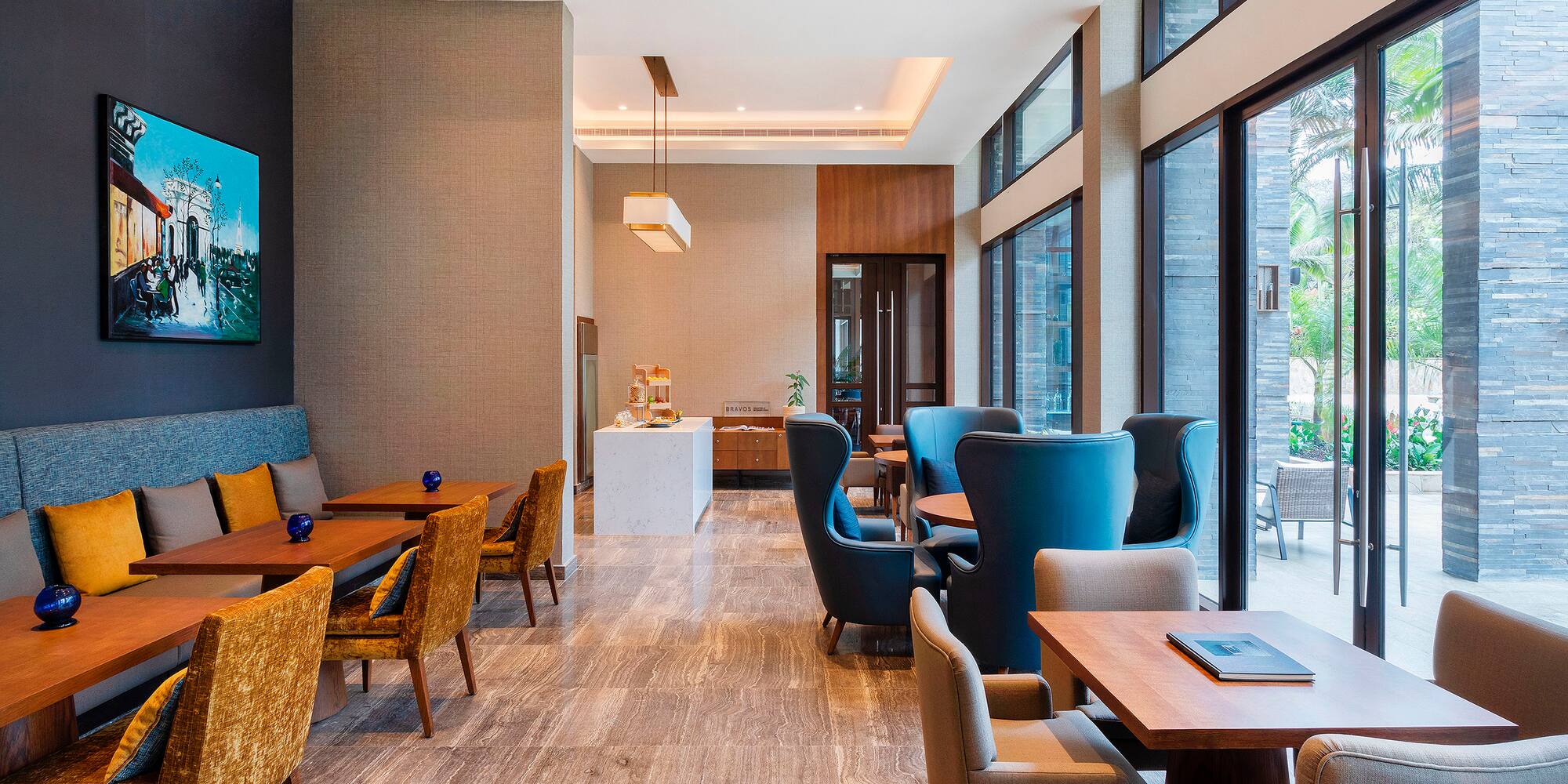 a room with tables and chairs