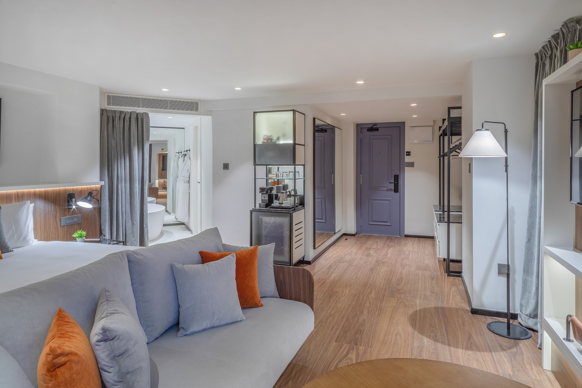 a living room with a couch and a table