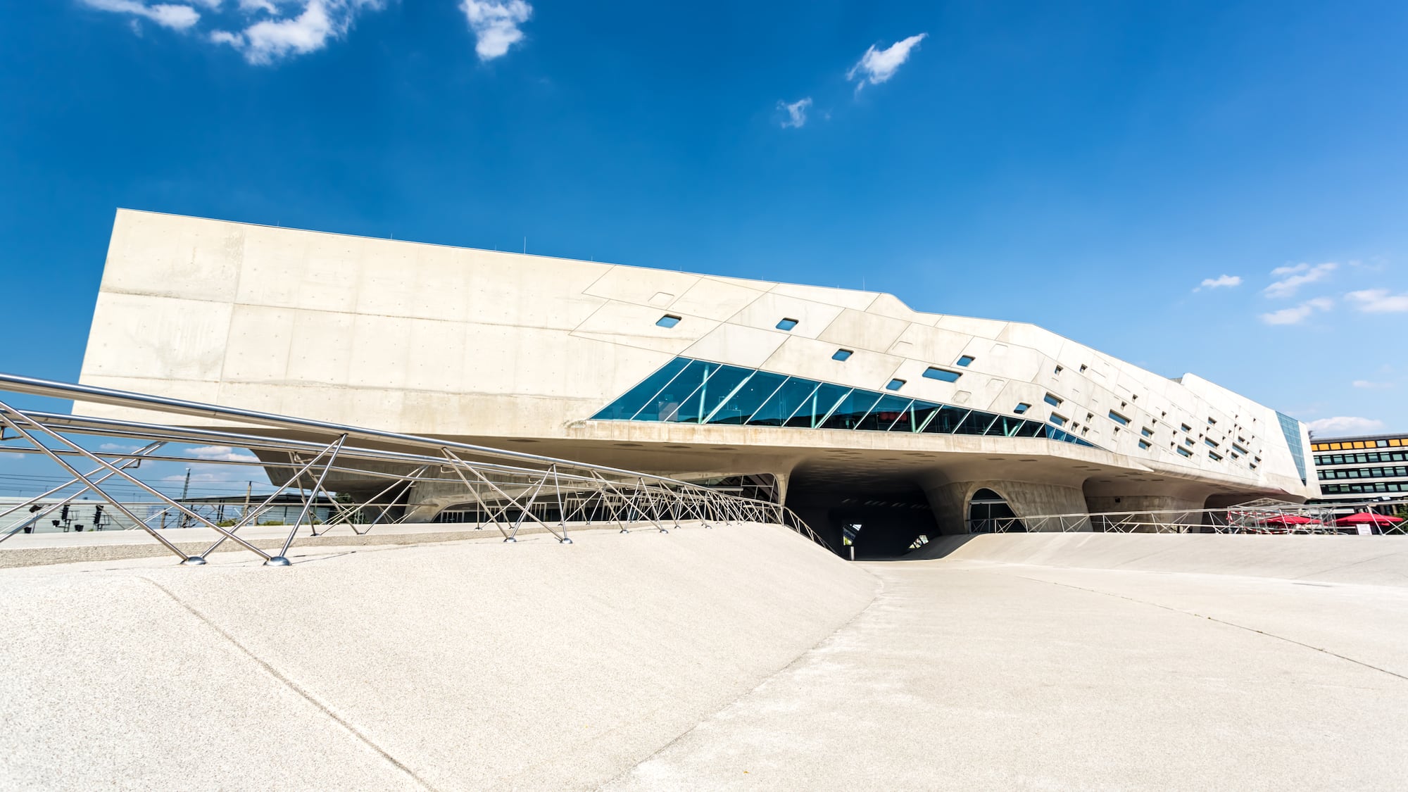 a building with a large triangular structure