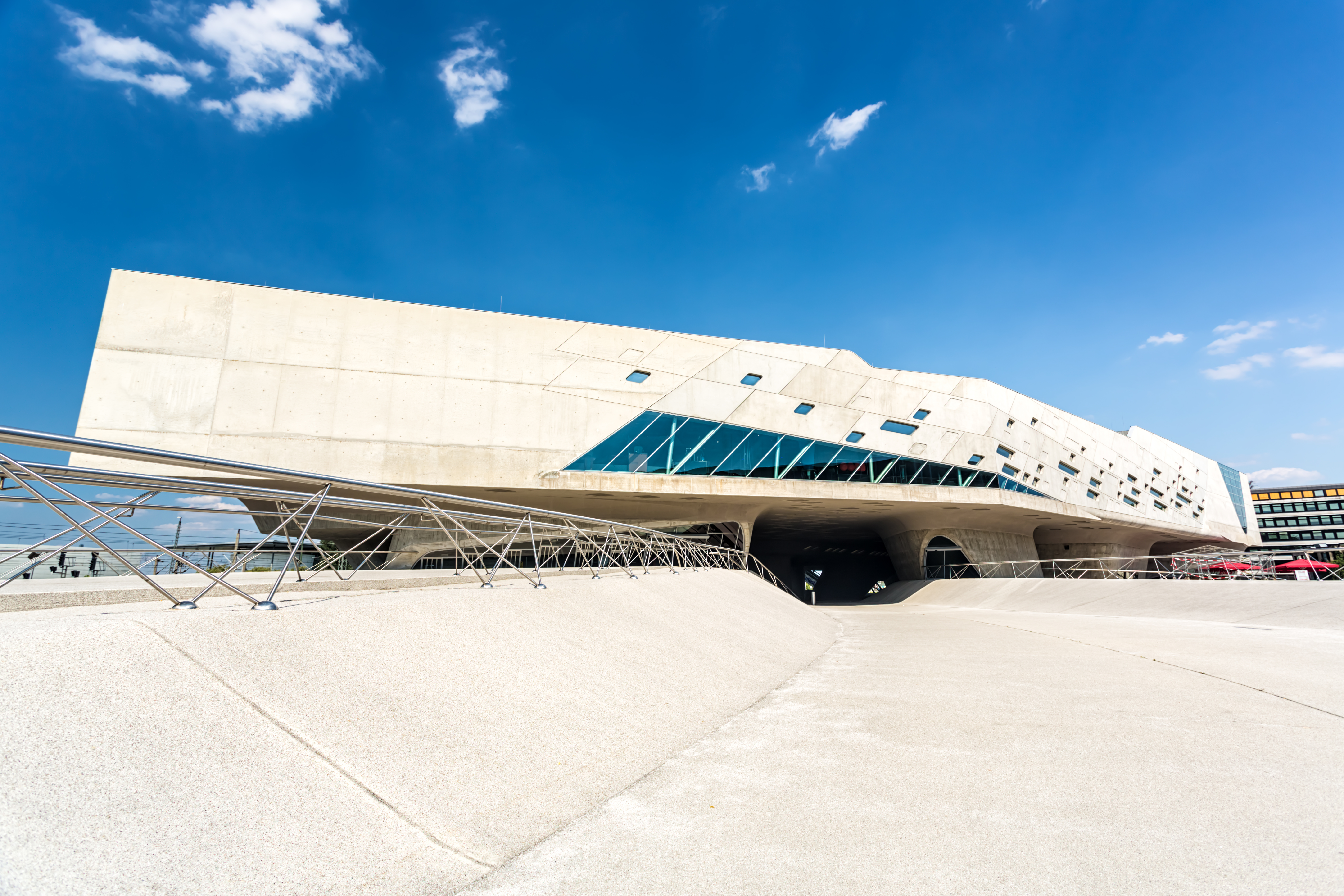 a building with a large triangular structure