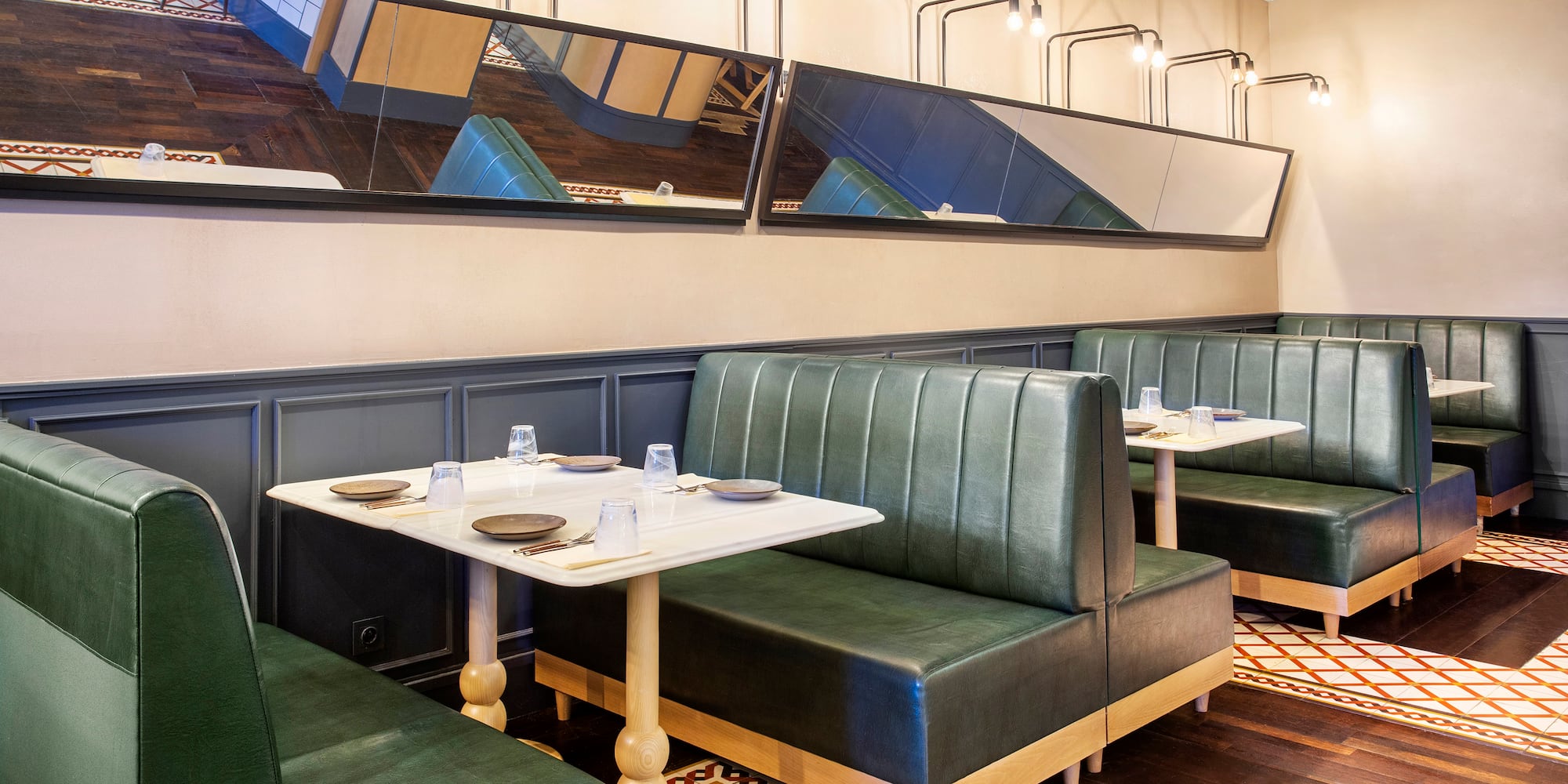 a booth seating in a restaurant