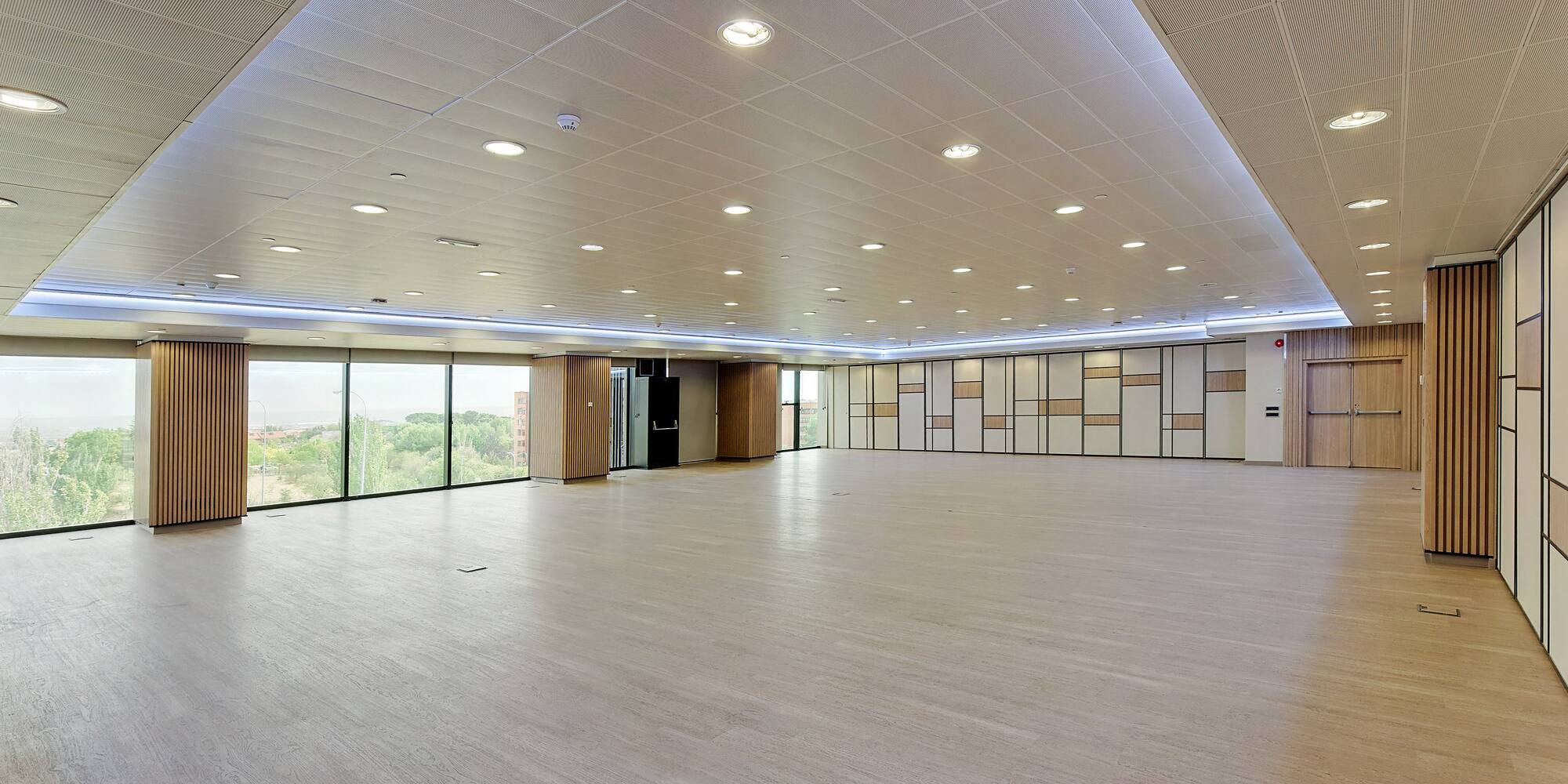 a large room with a large window