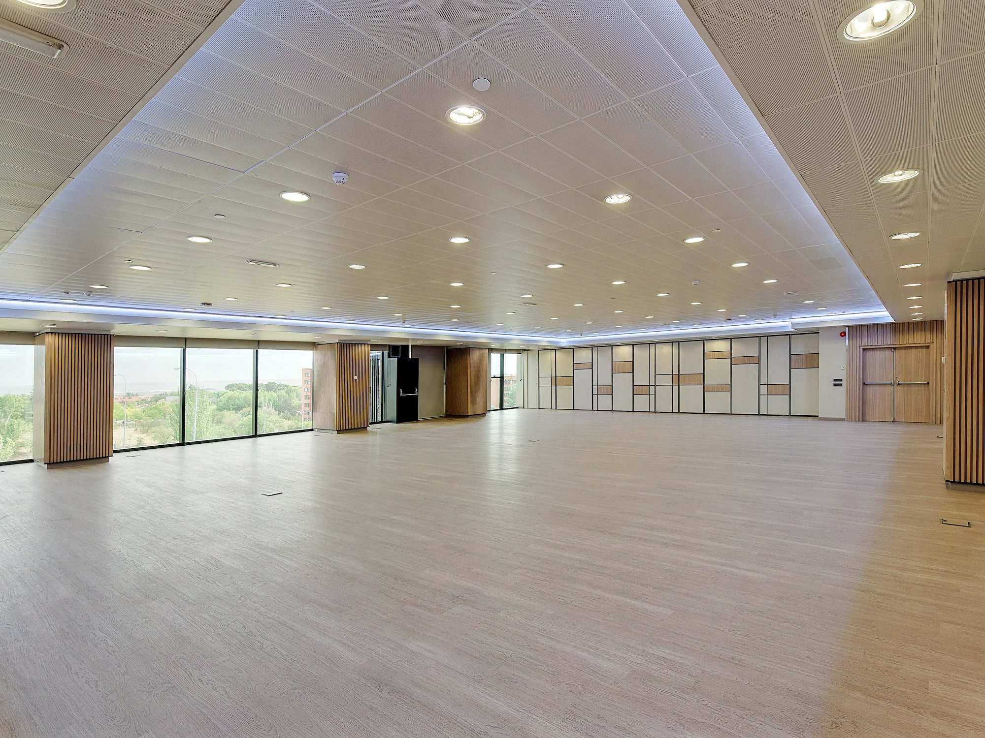 a large room with a large window