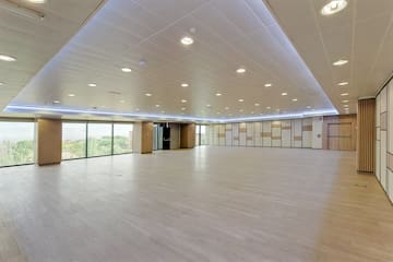 a large room with a large window