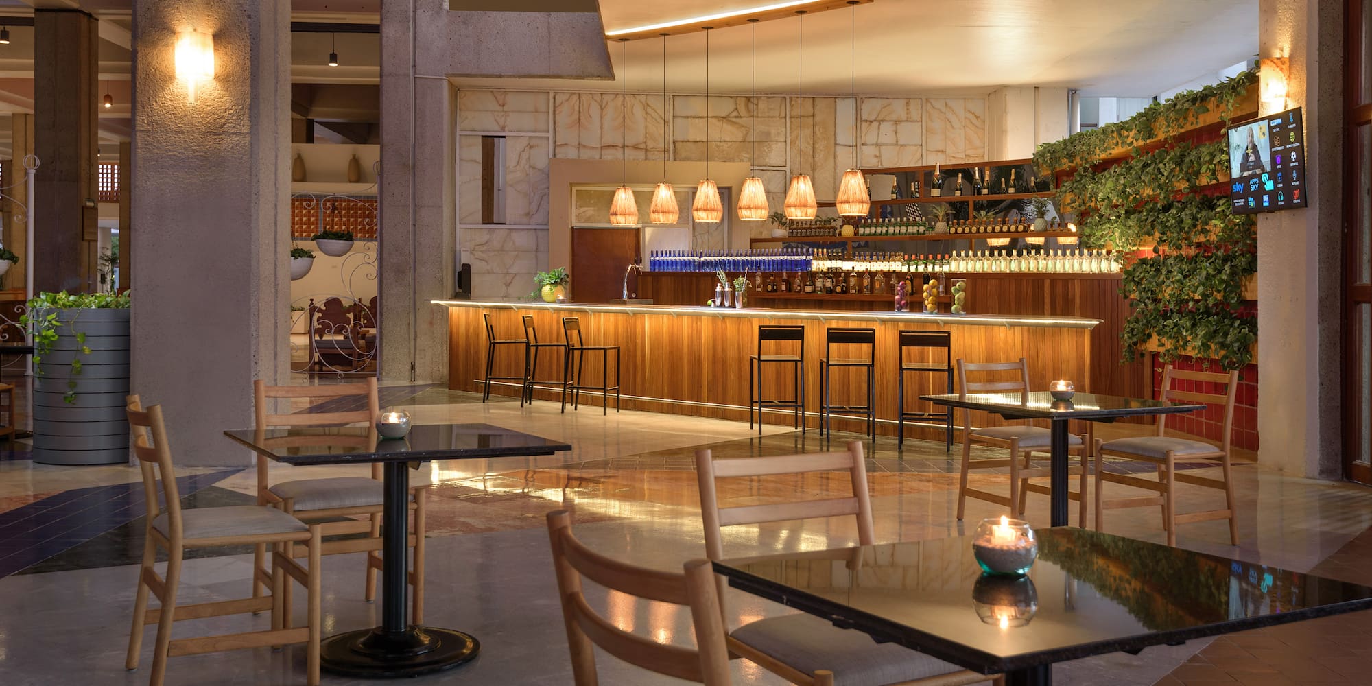 a restaurant with tables and chairs