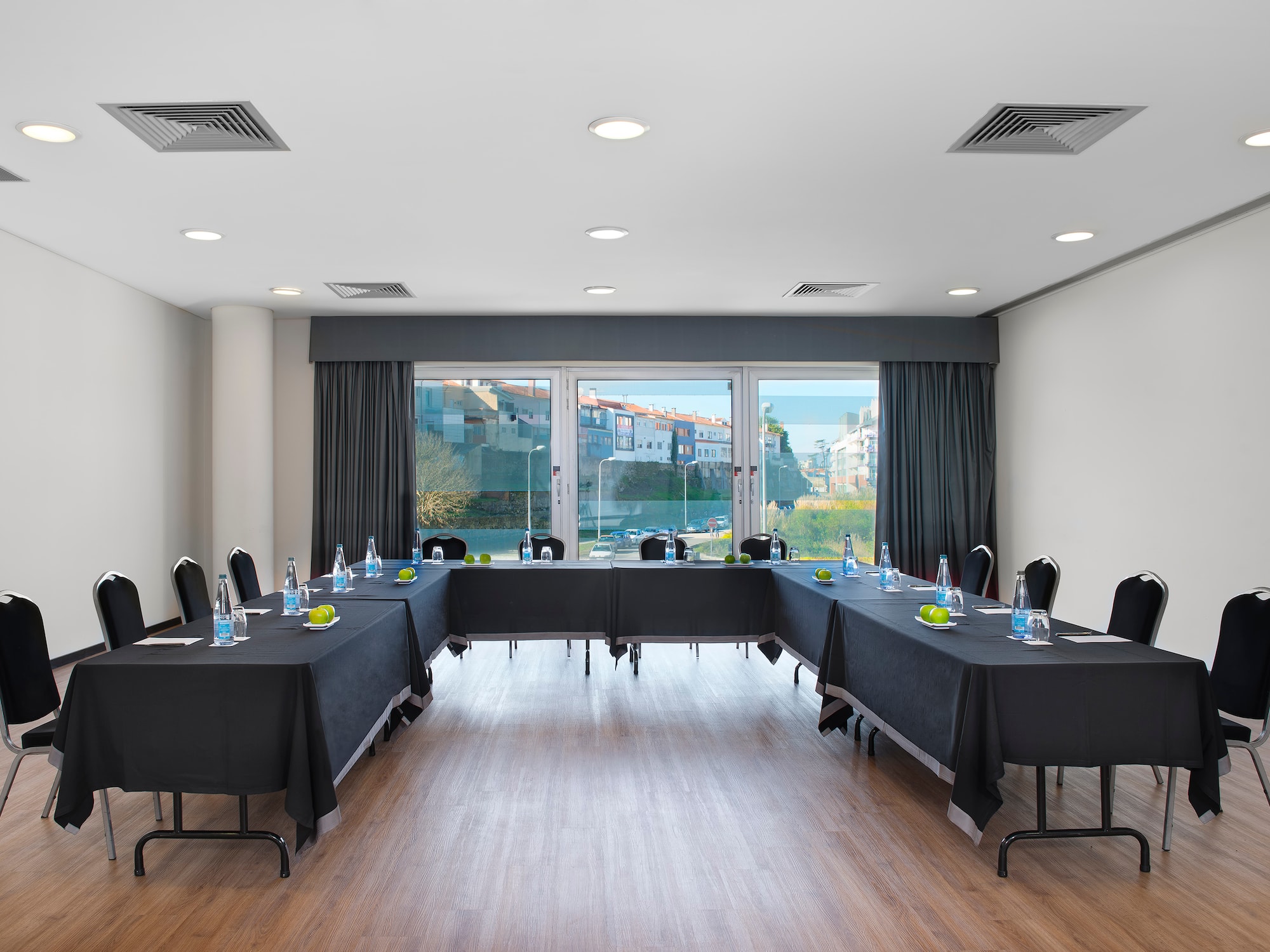 a room with tables and chairs