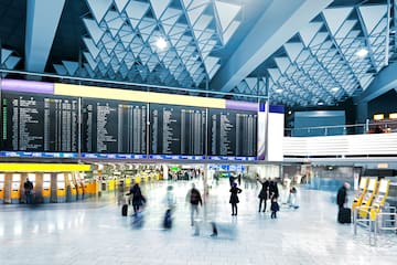 a group of people in a terminal