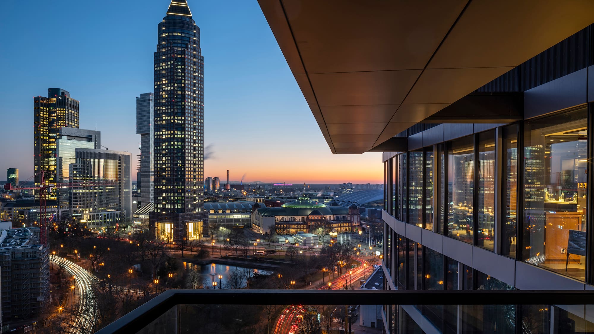 a view of a city from a balcony
