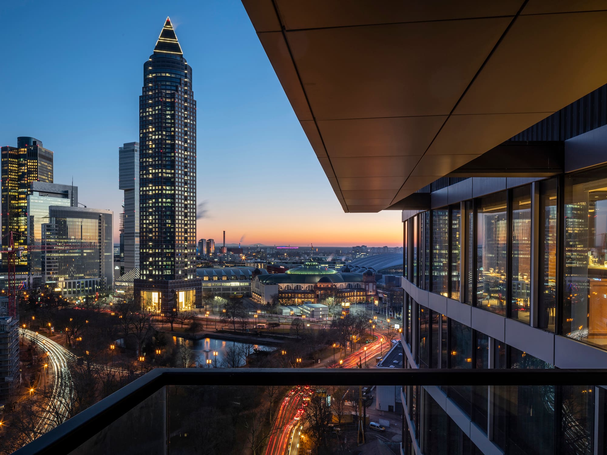 a view of a city from a balcony