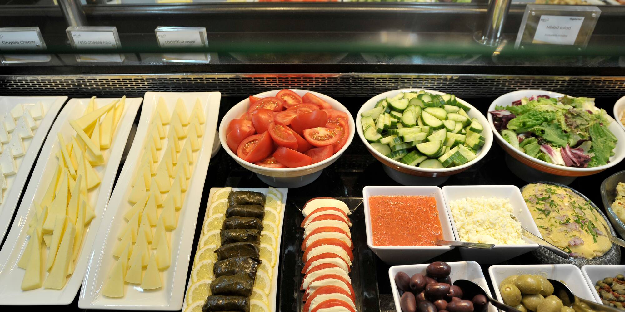 a buffet with different types of food