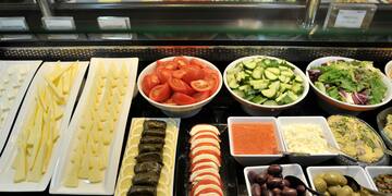a buffet with different types of food