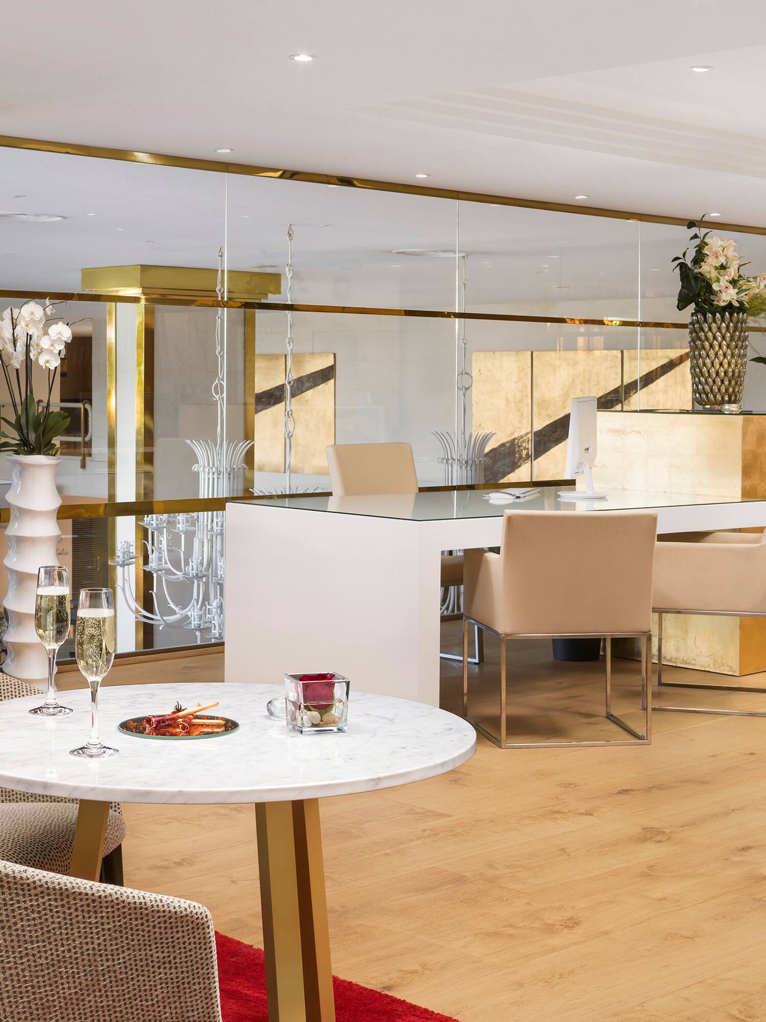 a room with a table and chairs