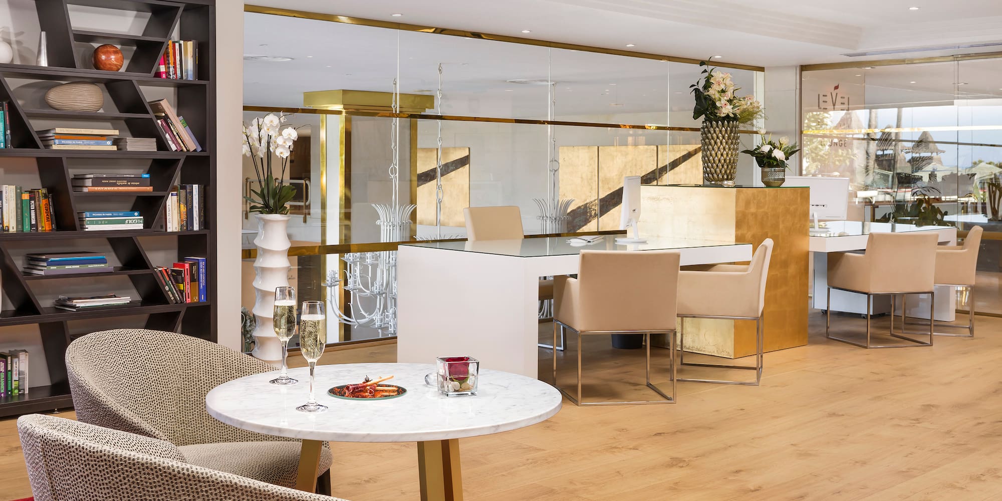 a room with a table and chairs