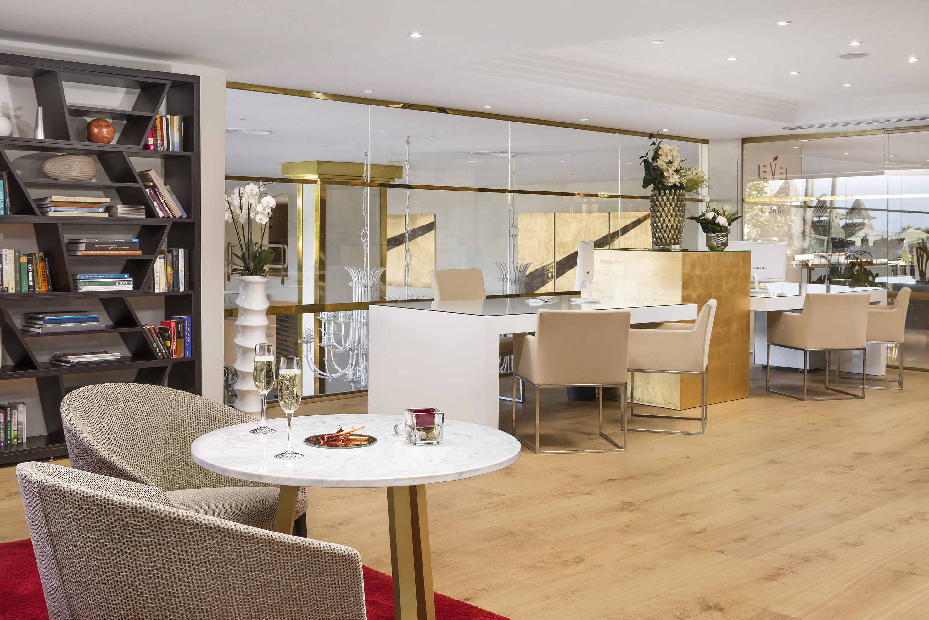 a room with a table and chairs