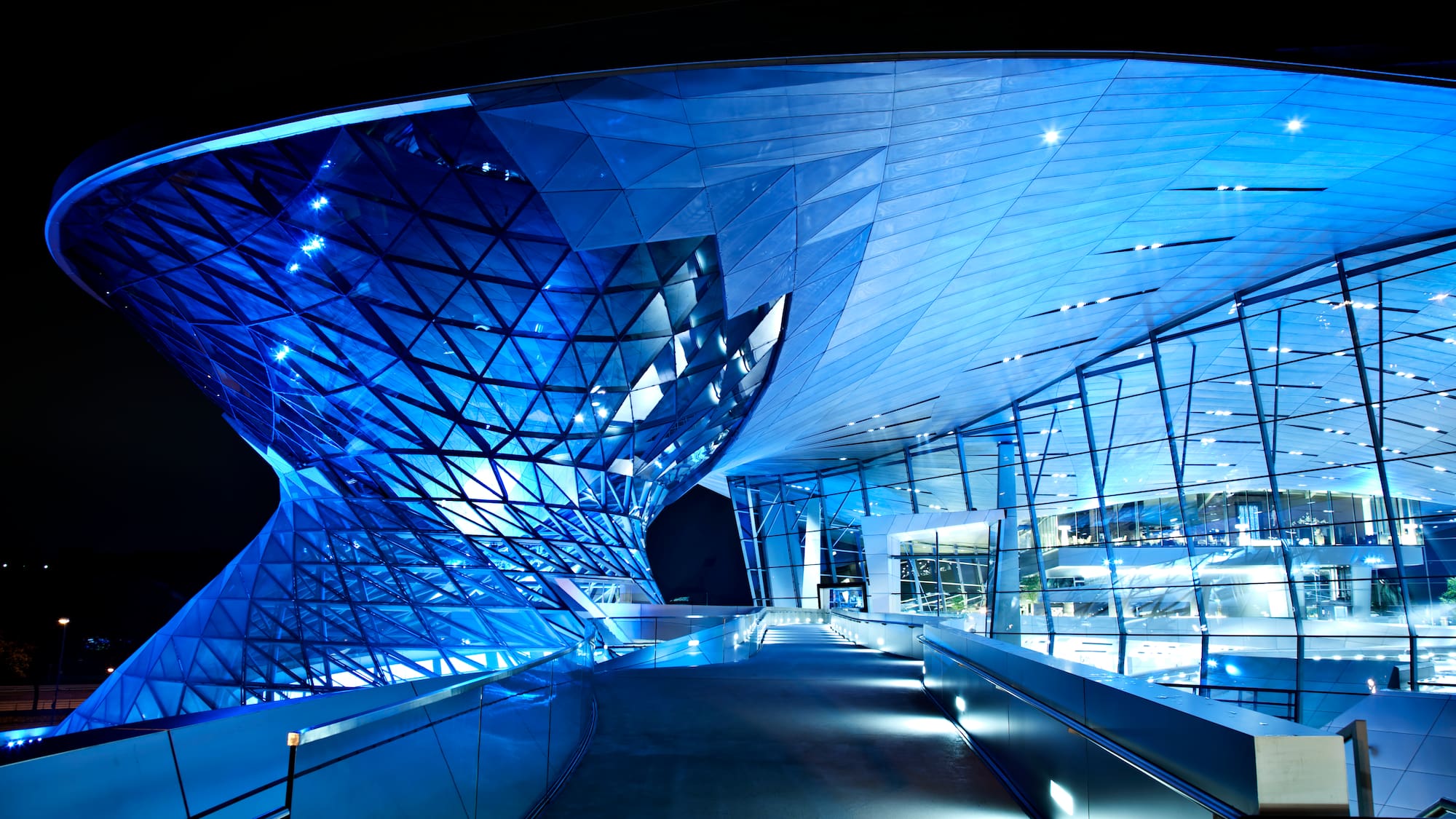 a building with a blue light