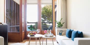 a living room with a couch and a table