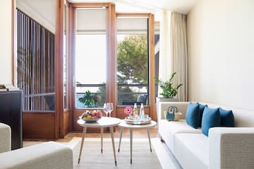 a living room with a couch and a table