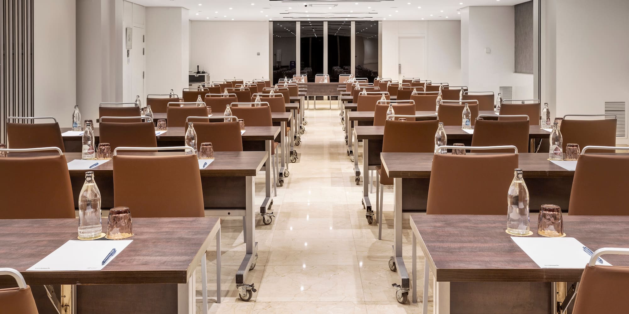 a room with tables and chairs