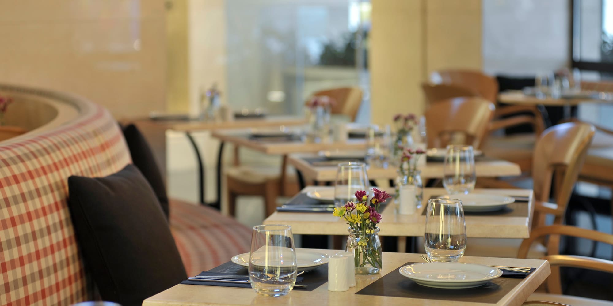 a table with plates and glasses on it