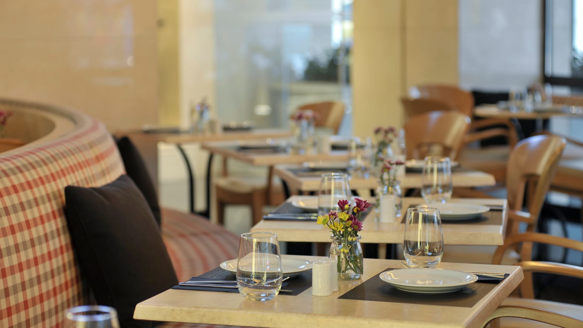 a table with plates and glasses on it