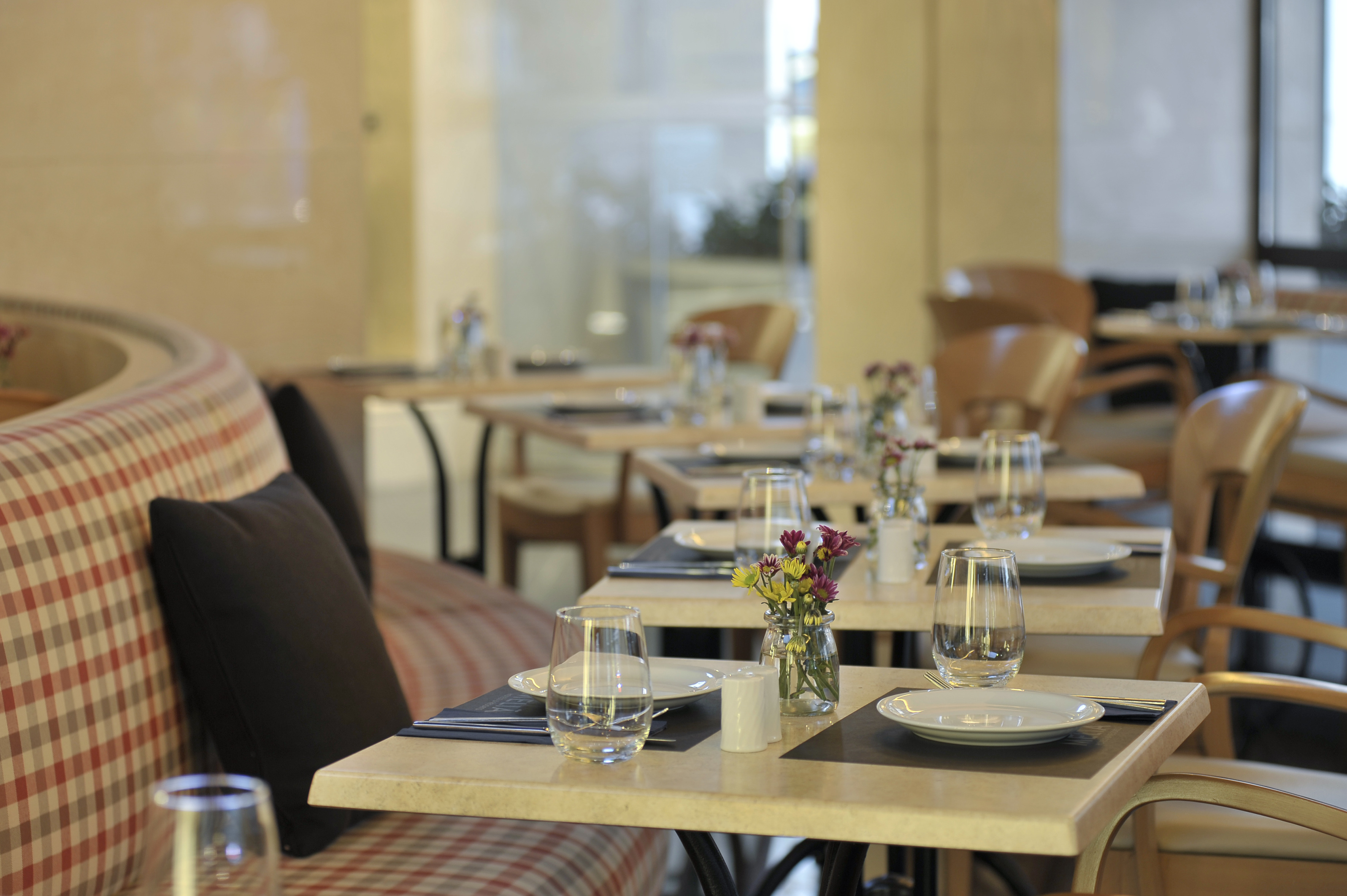 a table with plates and glasses on it