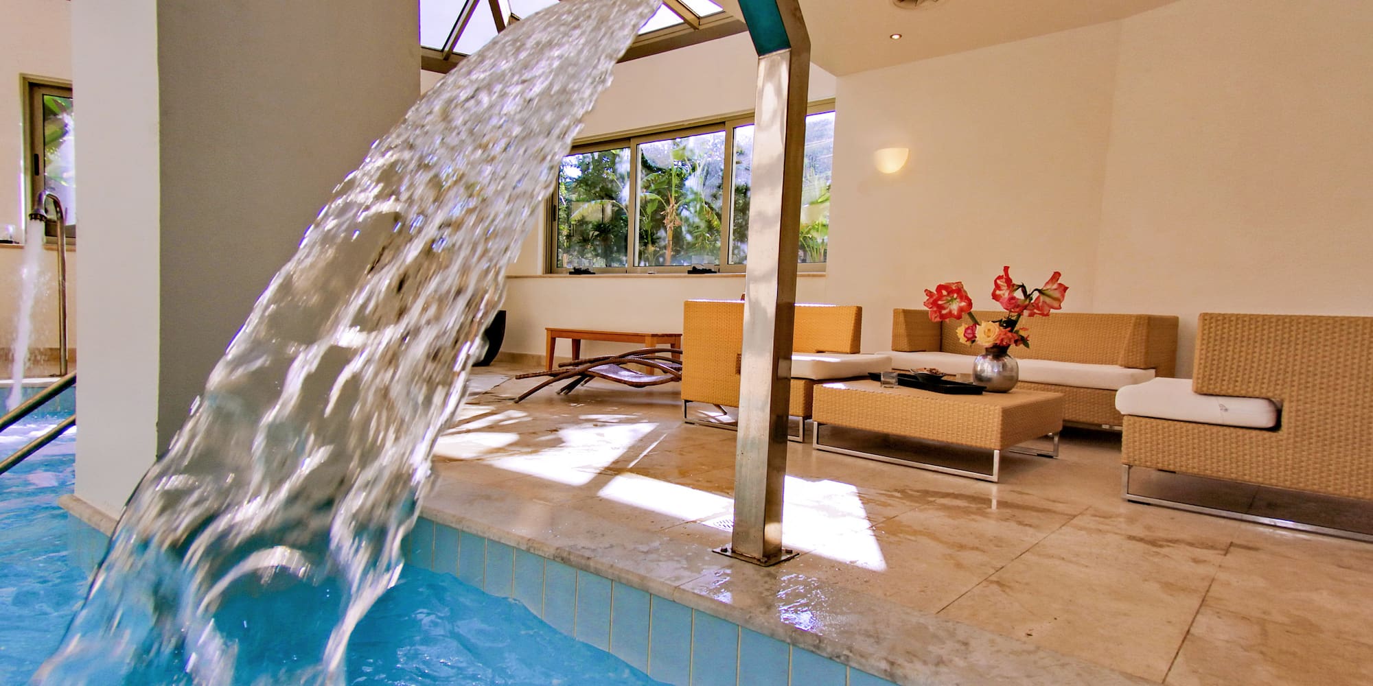 a water fountain in a room