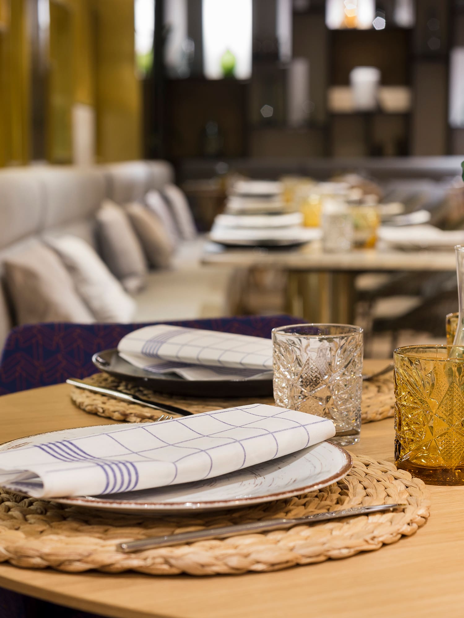 a table with plates and glasses on it