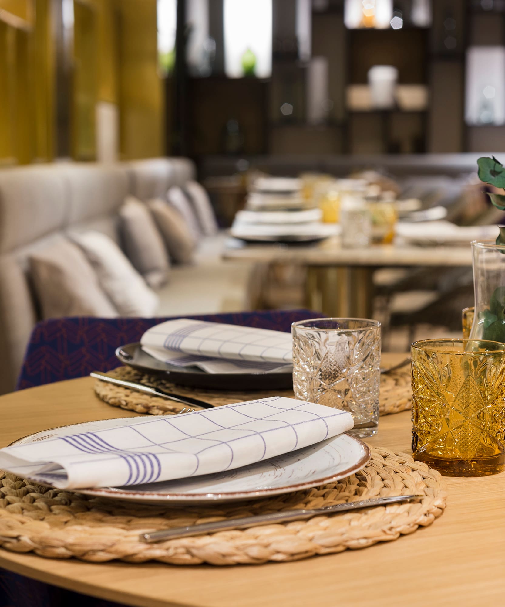 a table with plates and glasses on it