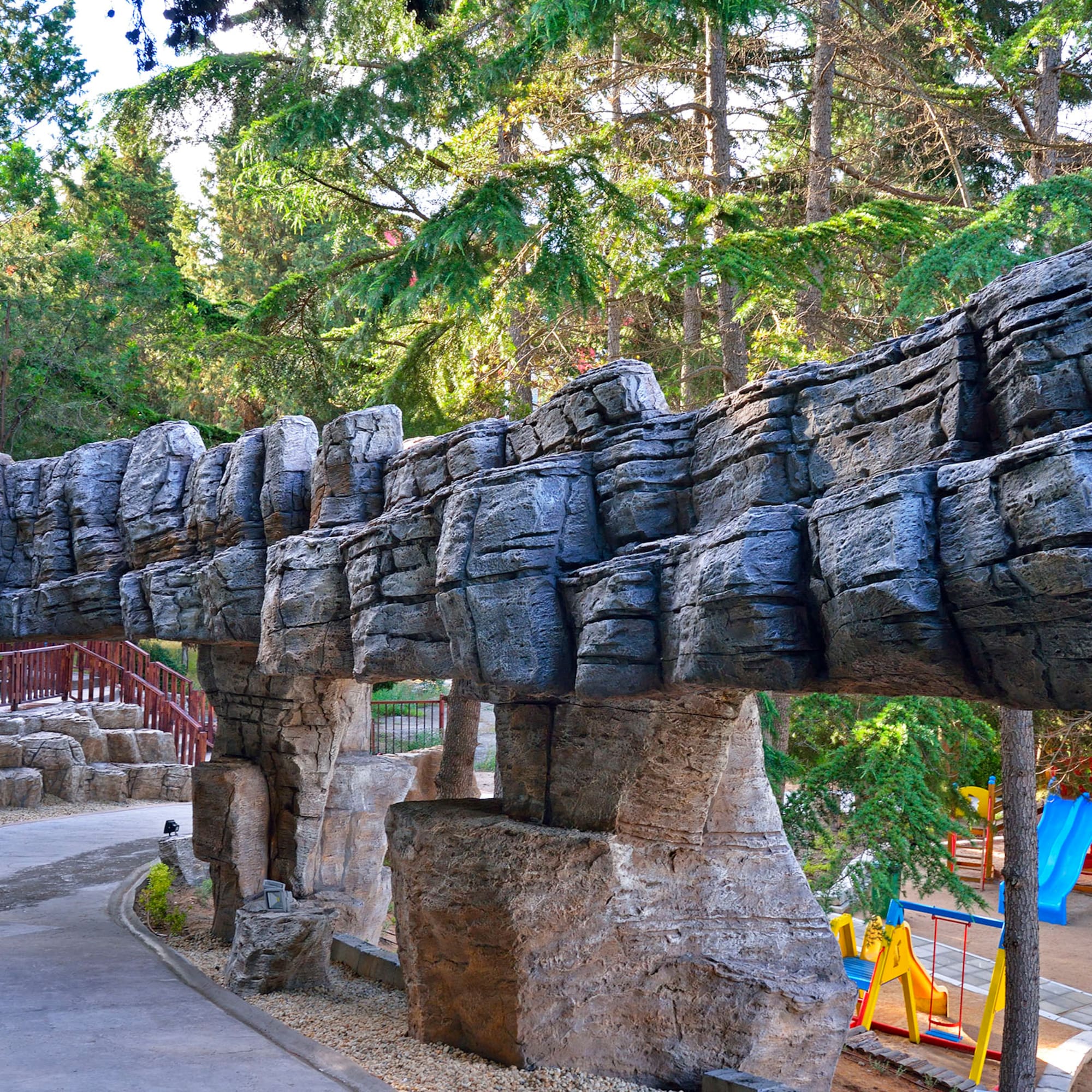 a stone bridge with a bridge over it