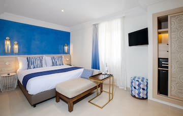 a room with a bed and a table