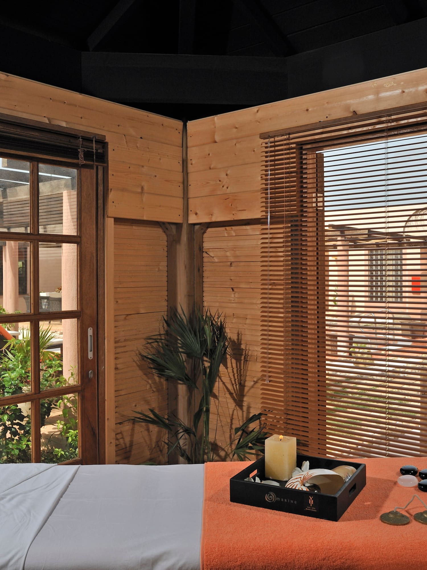 a massage table in a room