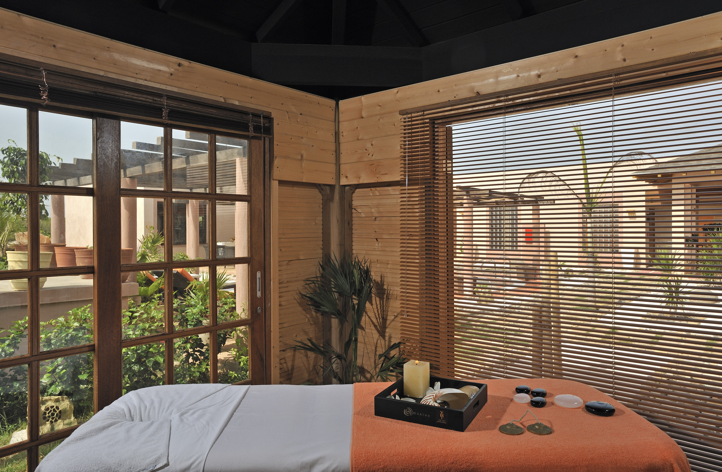 a massage table in a room