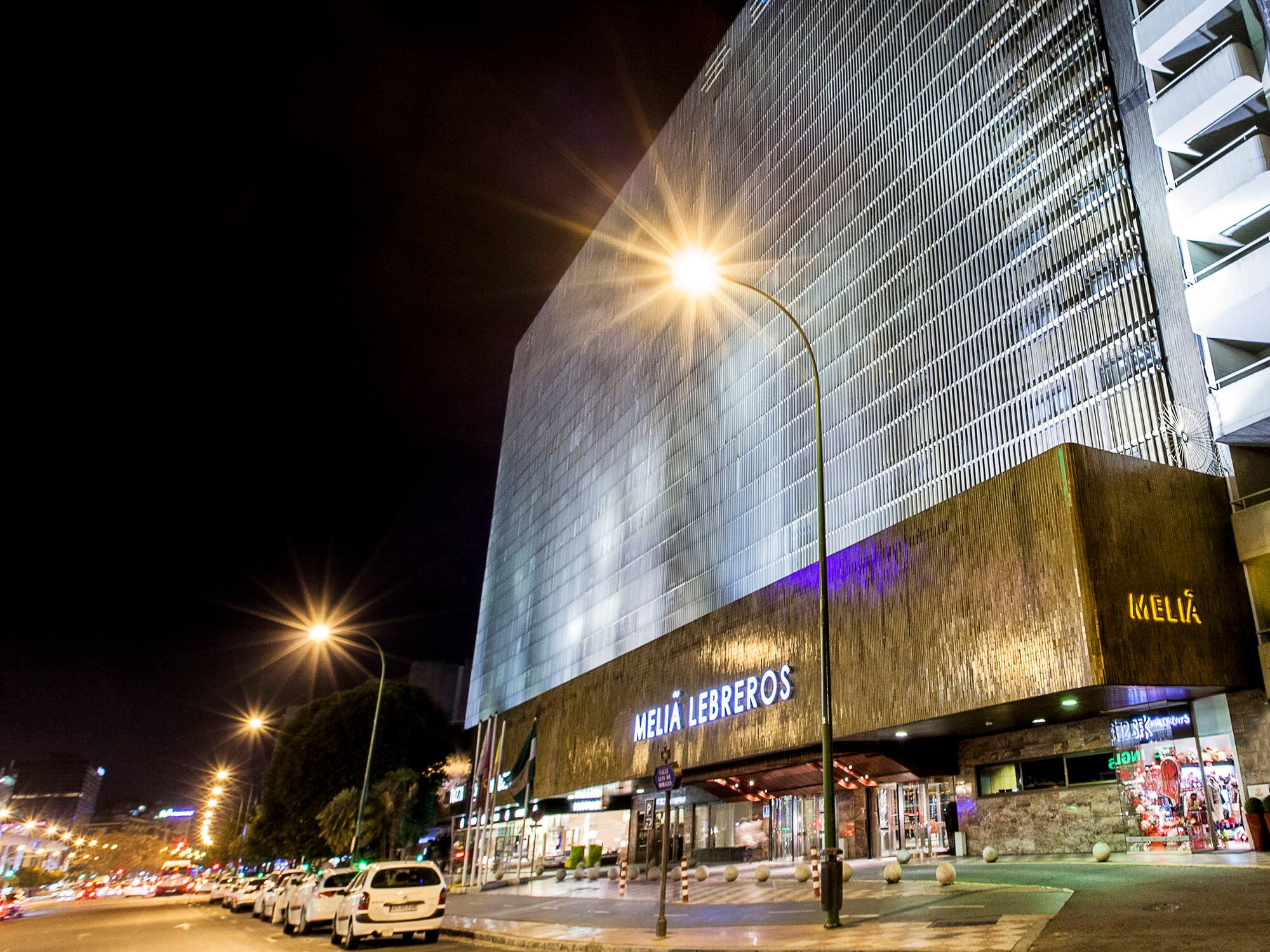 a building with lights on the side