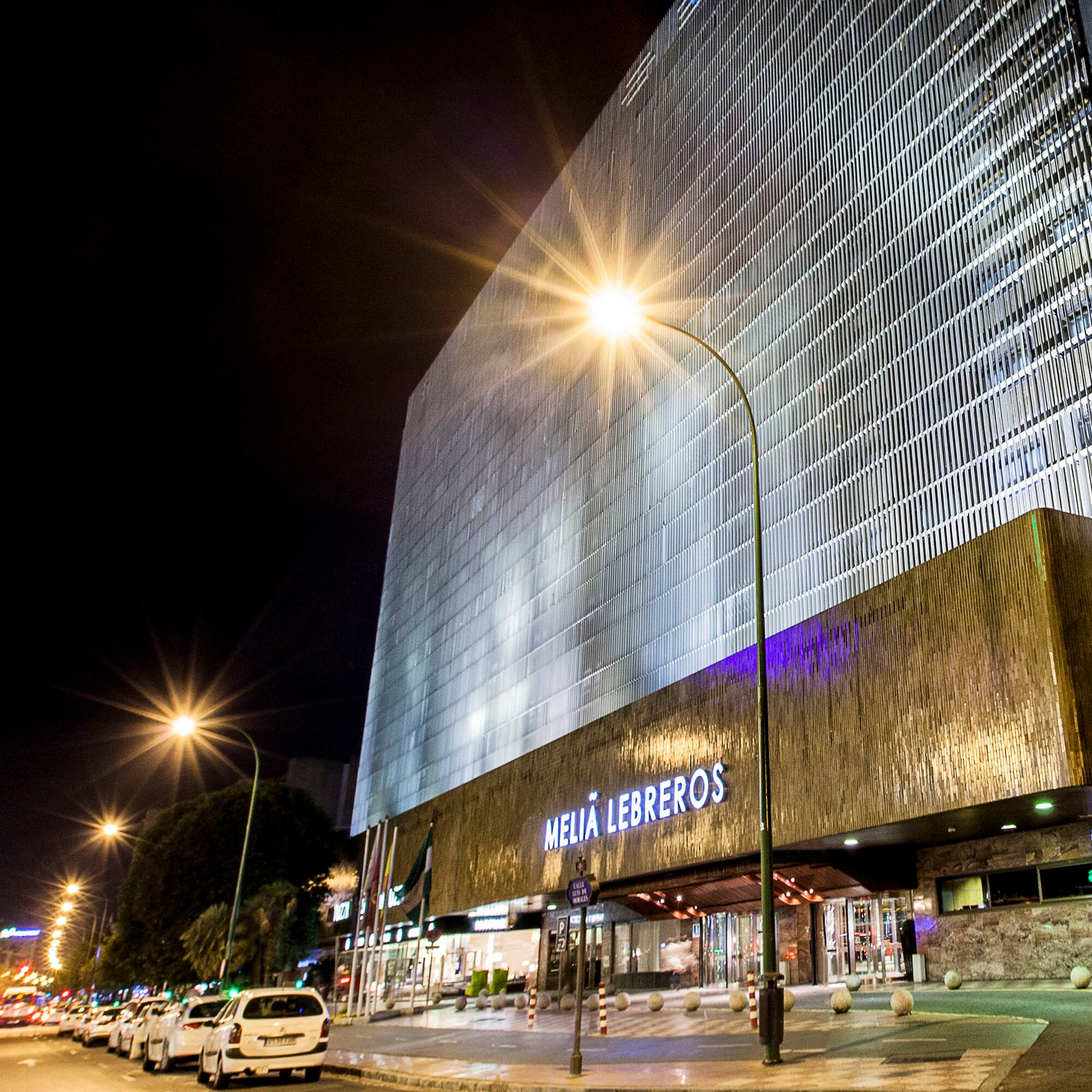 a building with lights on the side