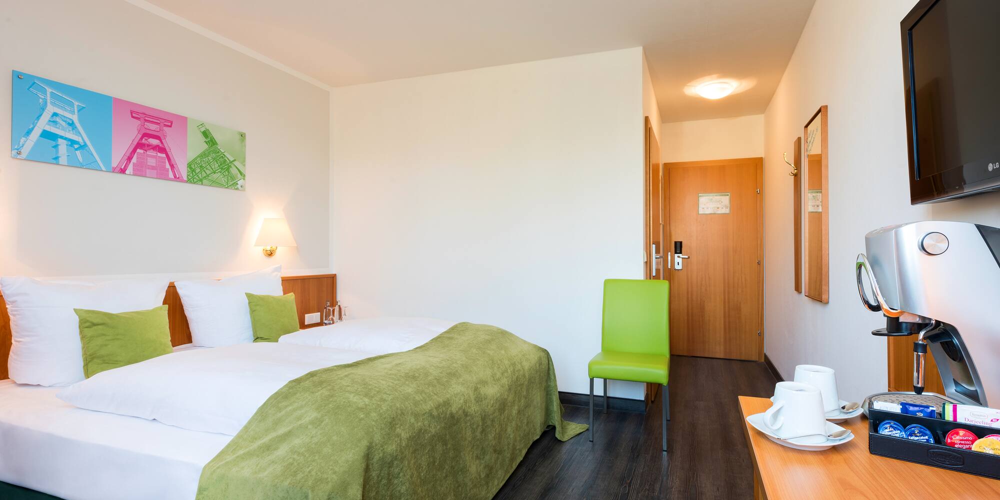 a room with a bed and a chair