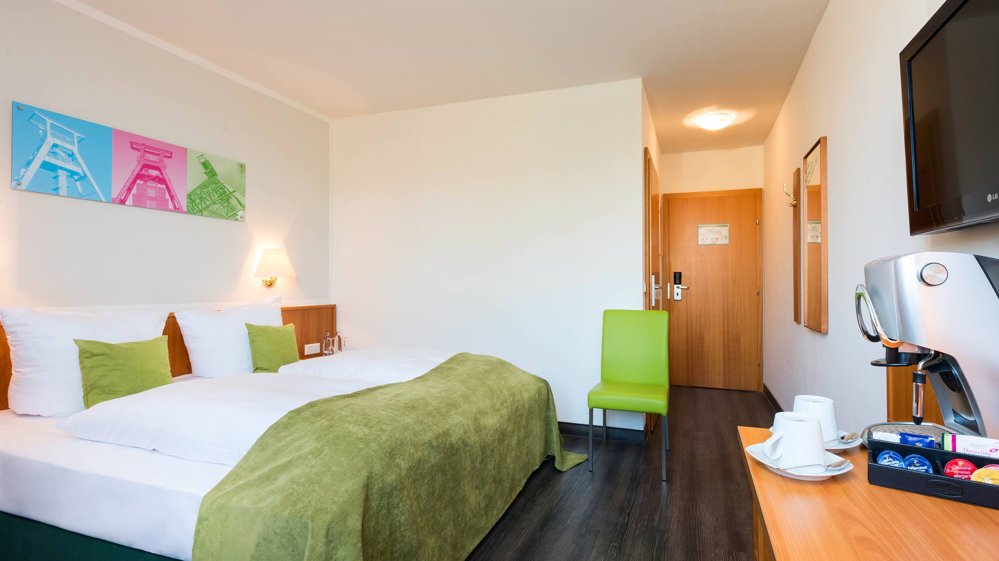 a room with a bed and a chair