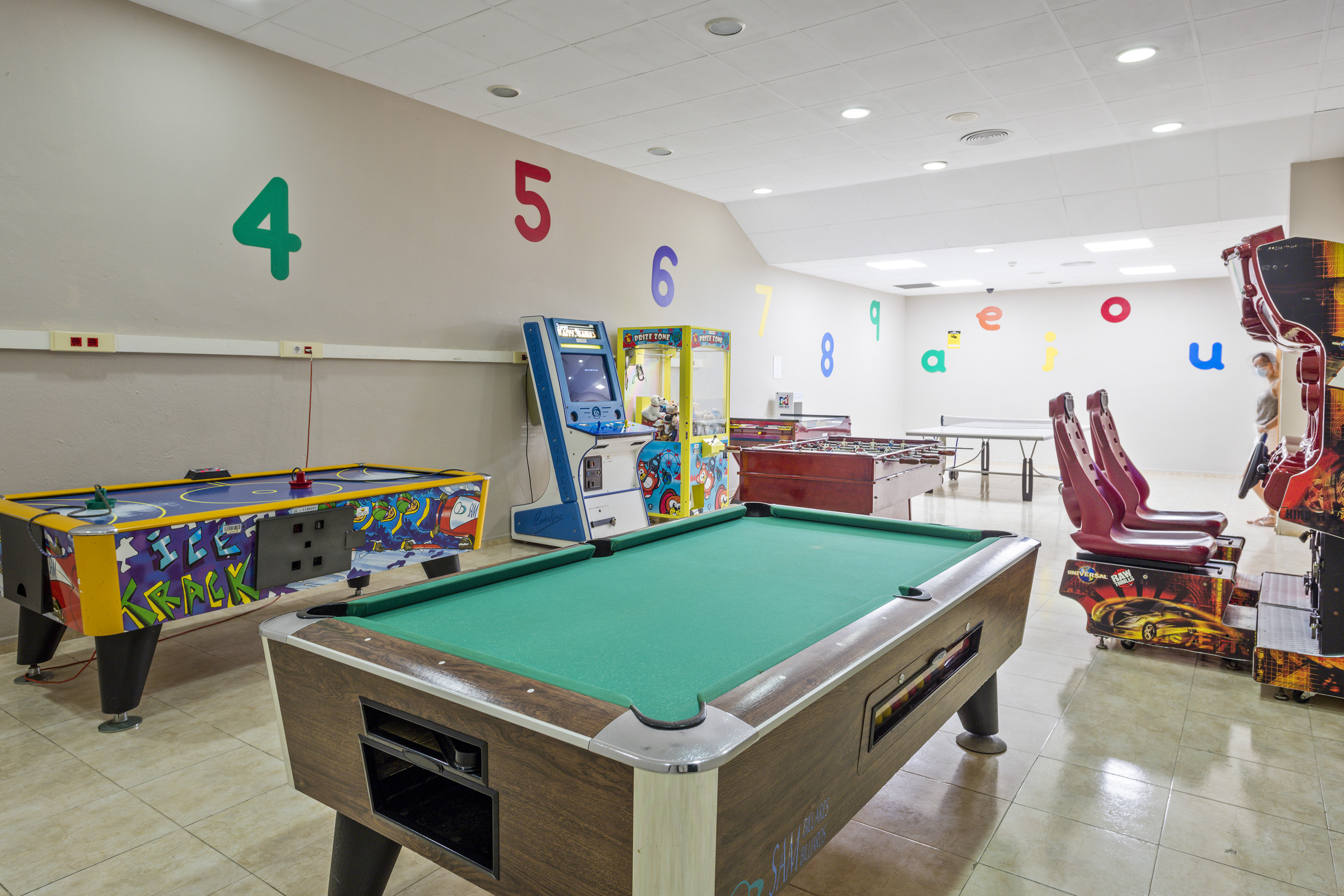 a pool table in a room