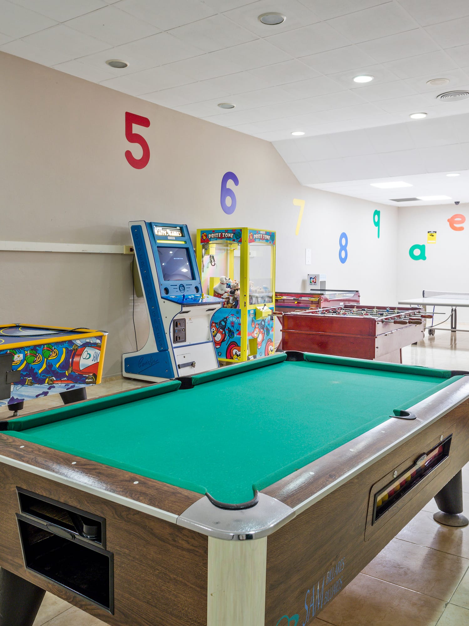 a pool table in a room
