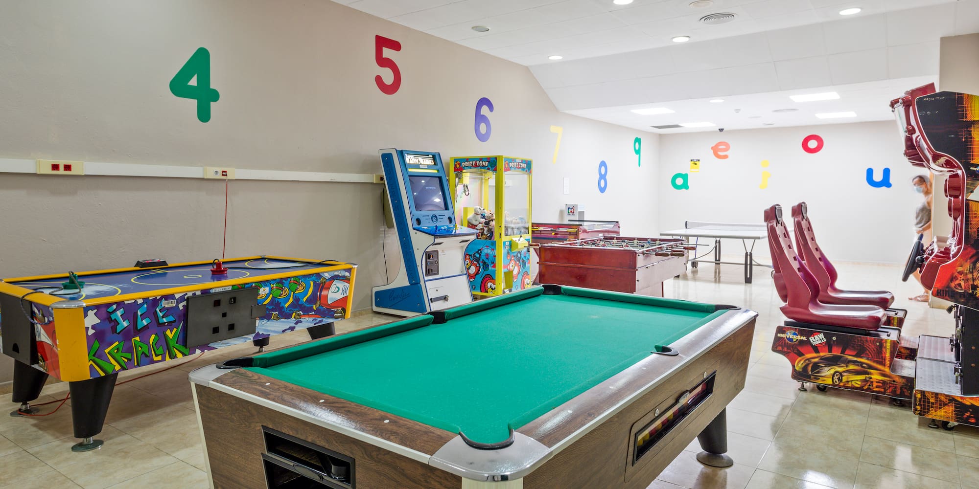 a pool table in a room
