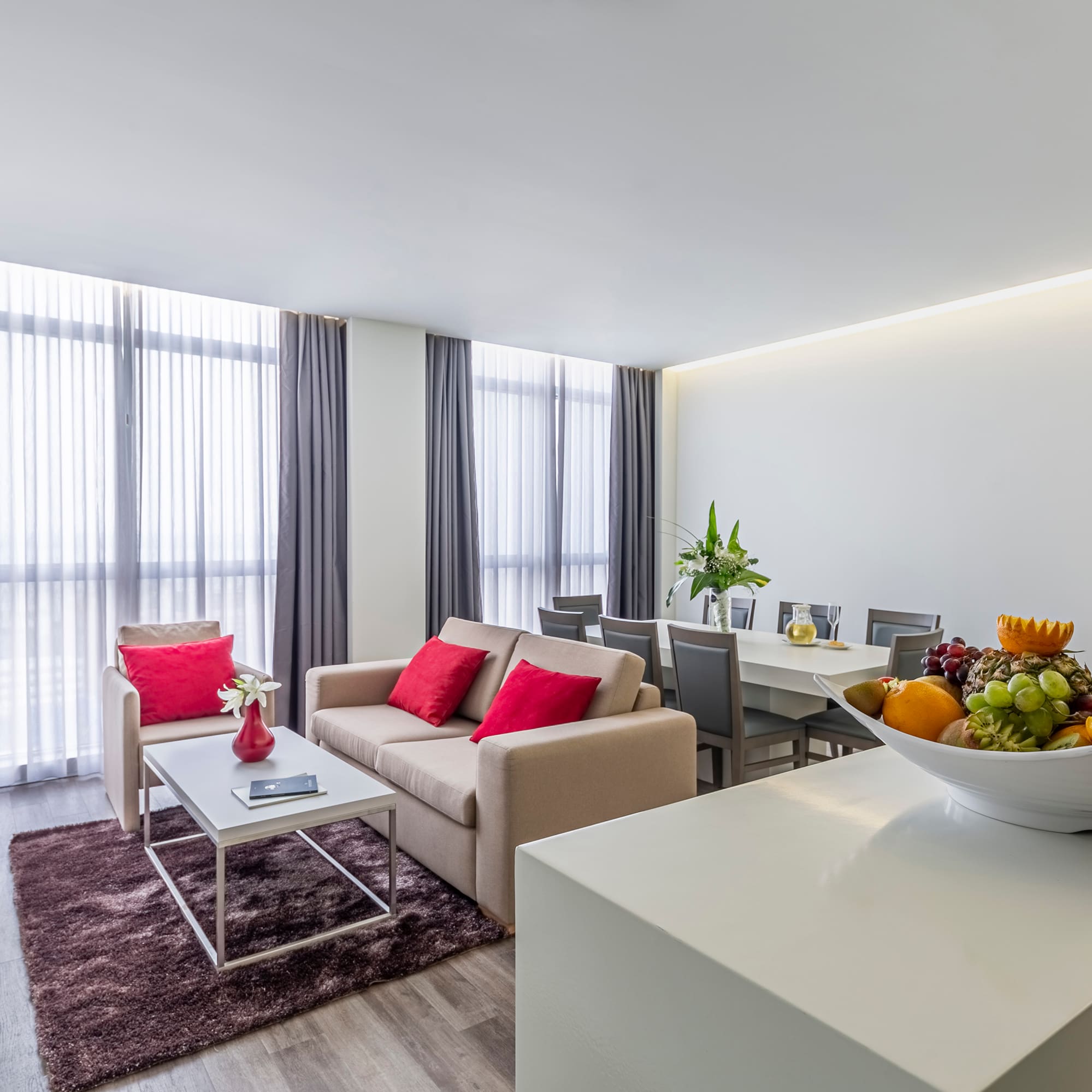 a room with a couch and a table