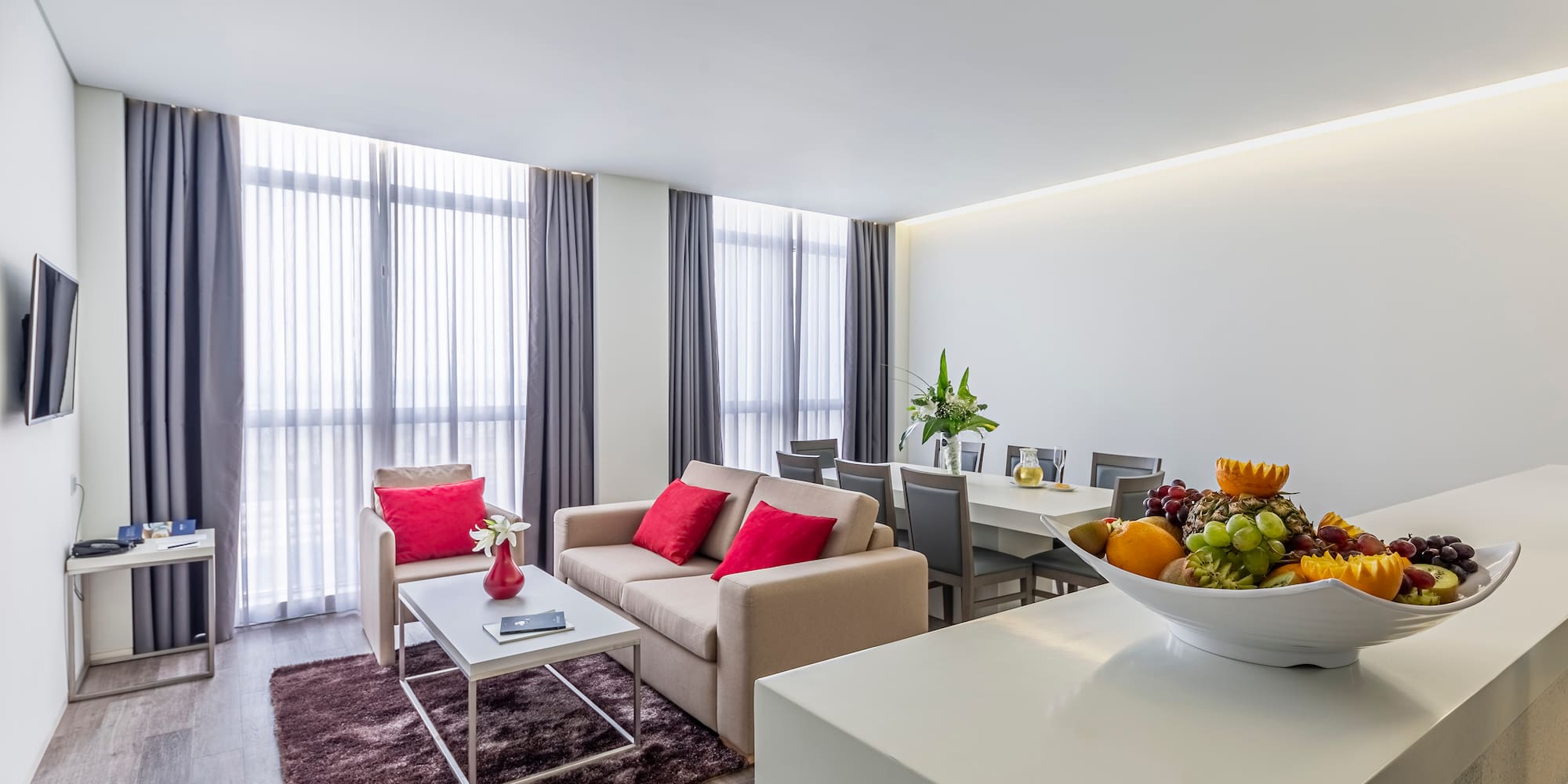 a room with a couch and a table