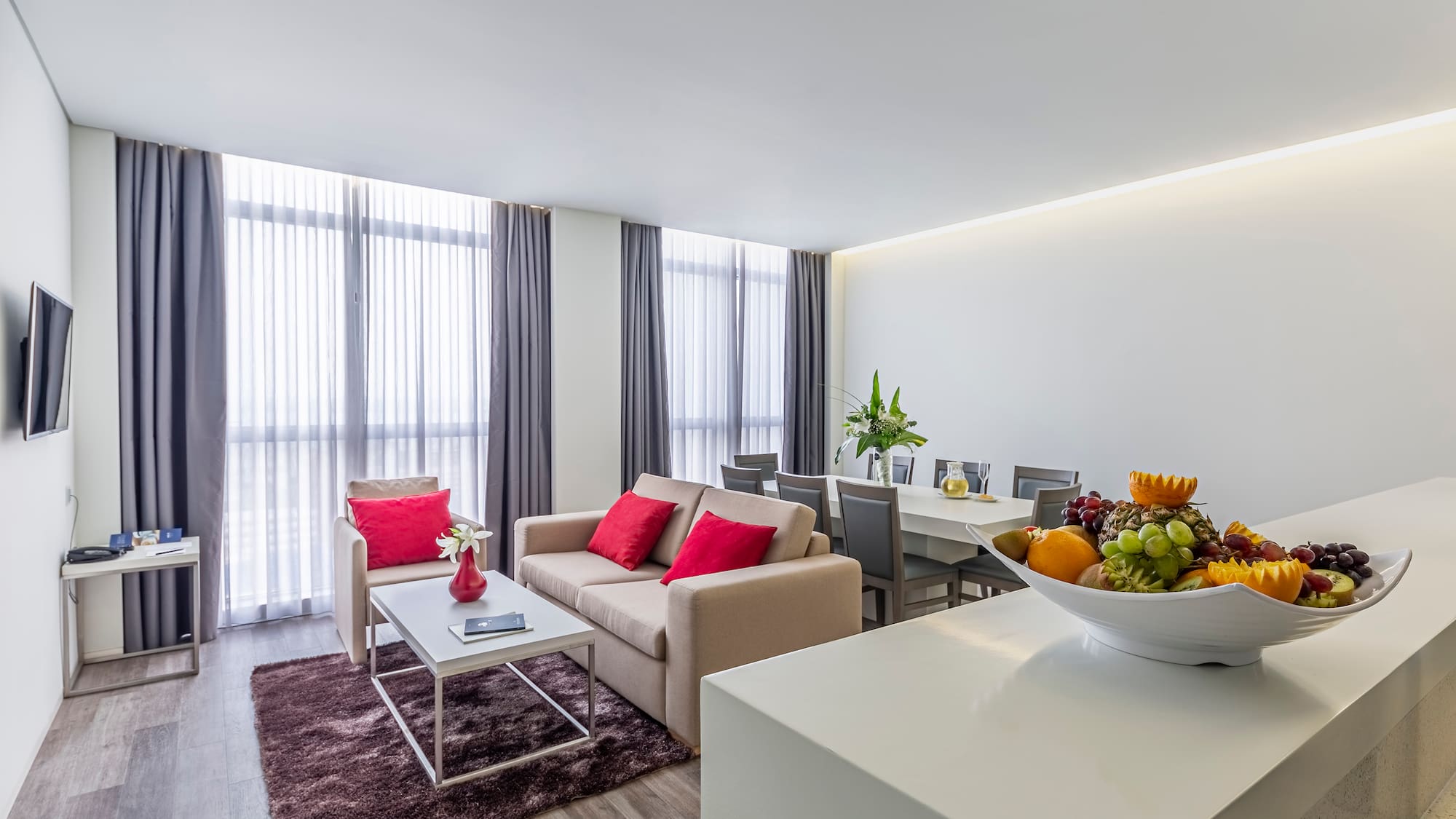 a room with a couch and a table