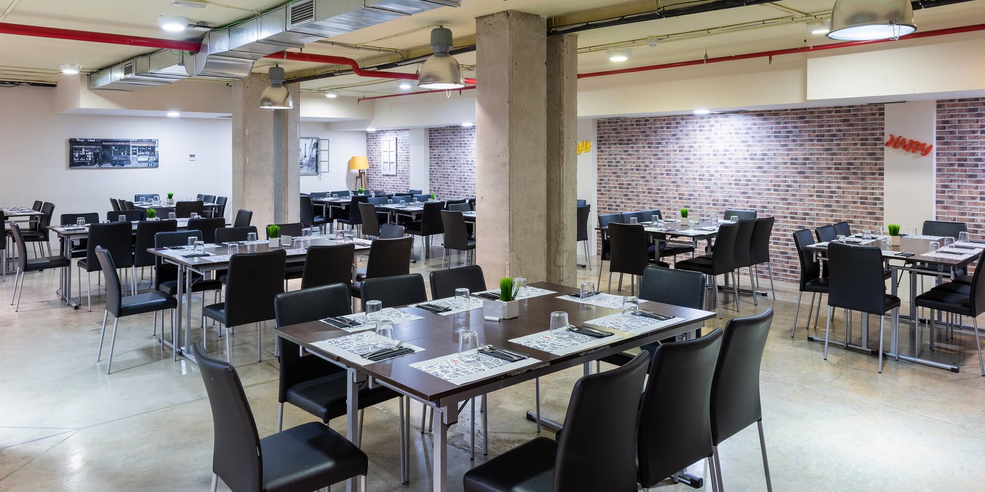 a room with tables and chairs