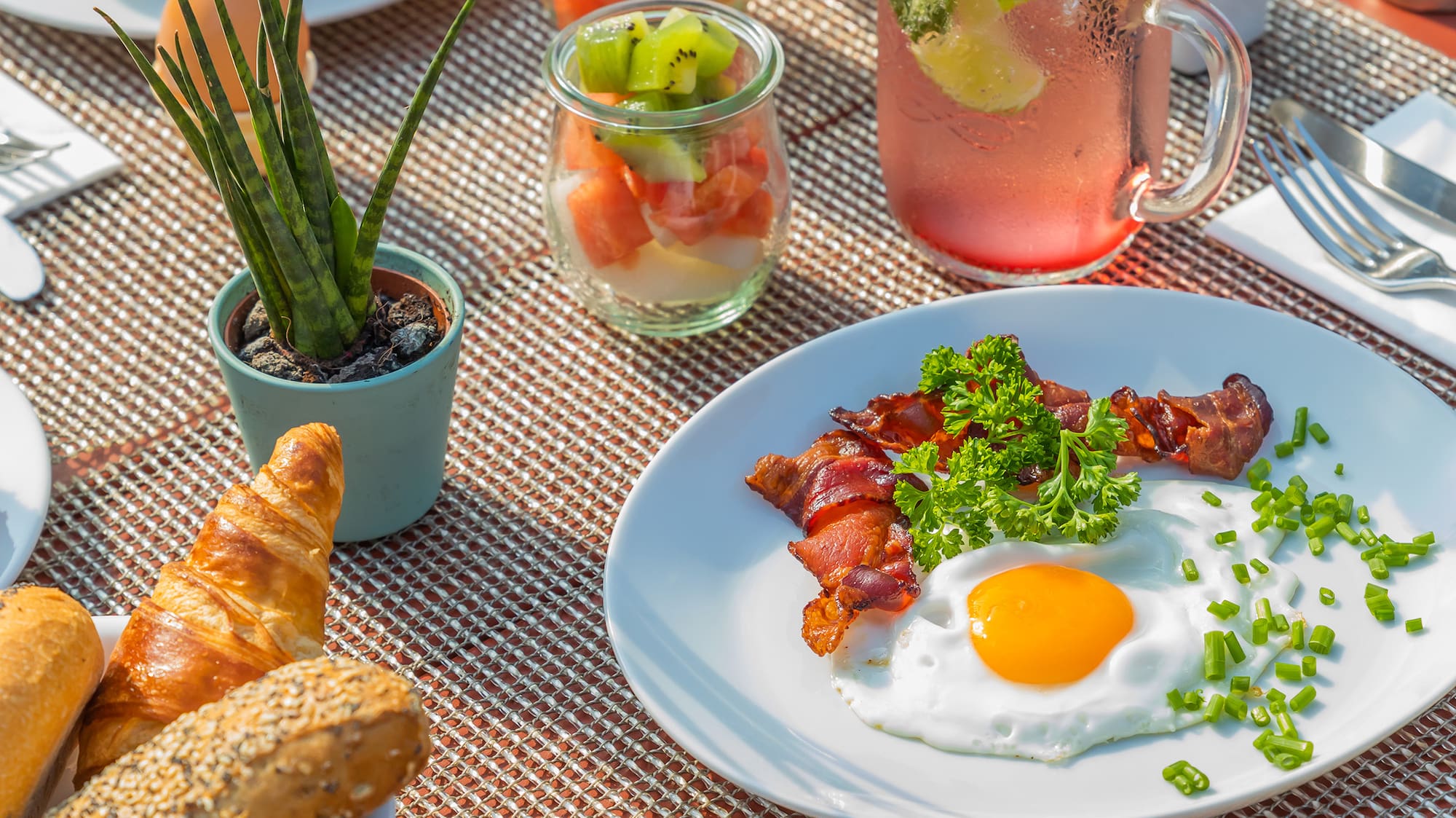 a table with food and drinks