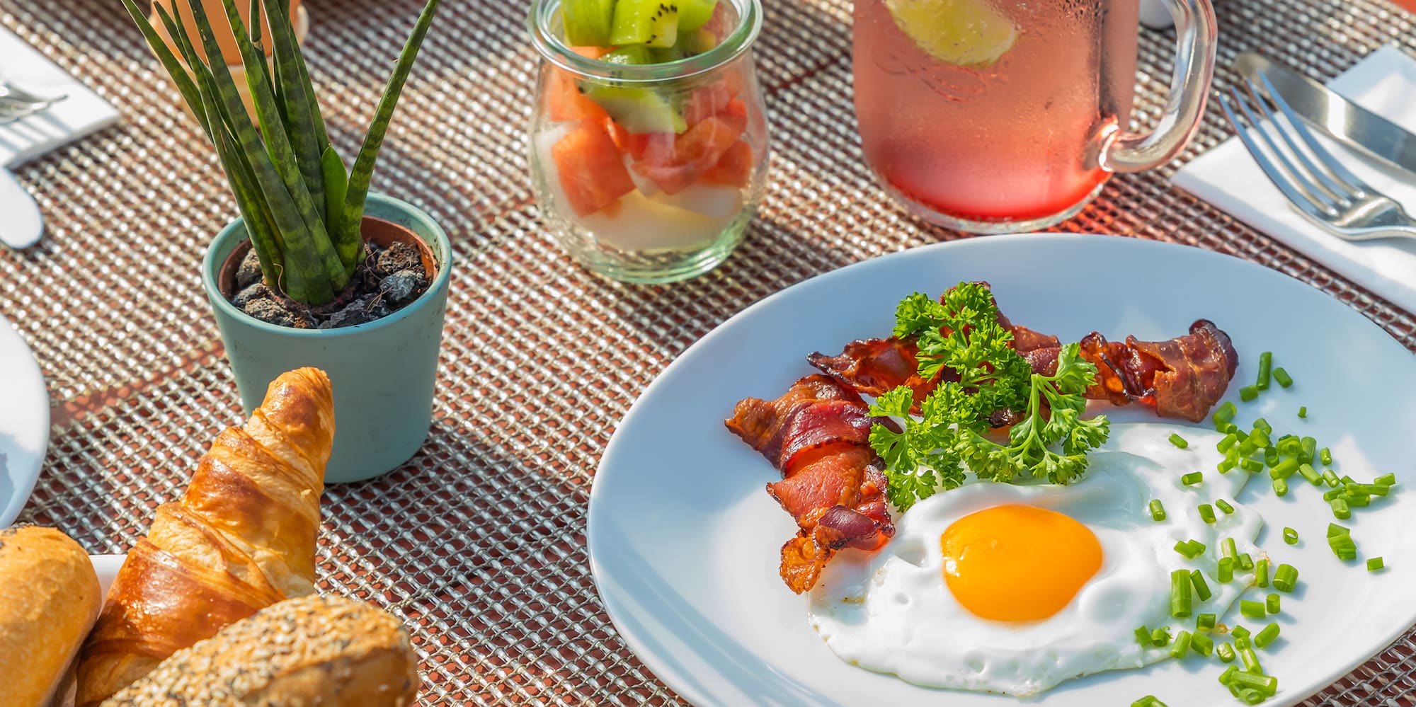 a table with food and drinks