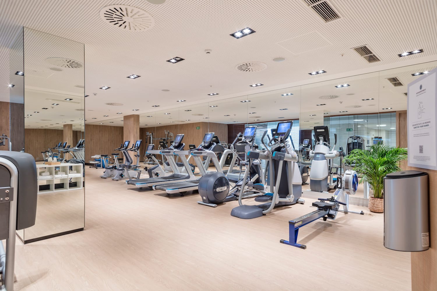a large room with exercise equipment
