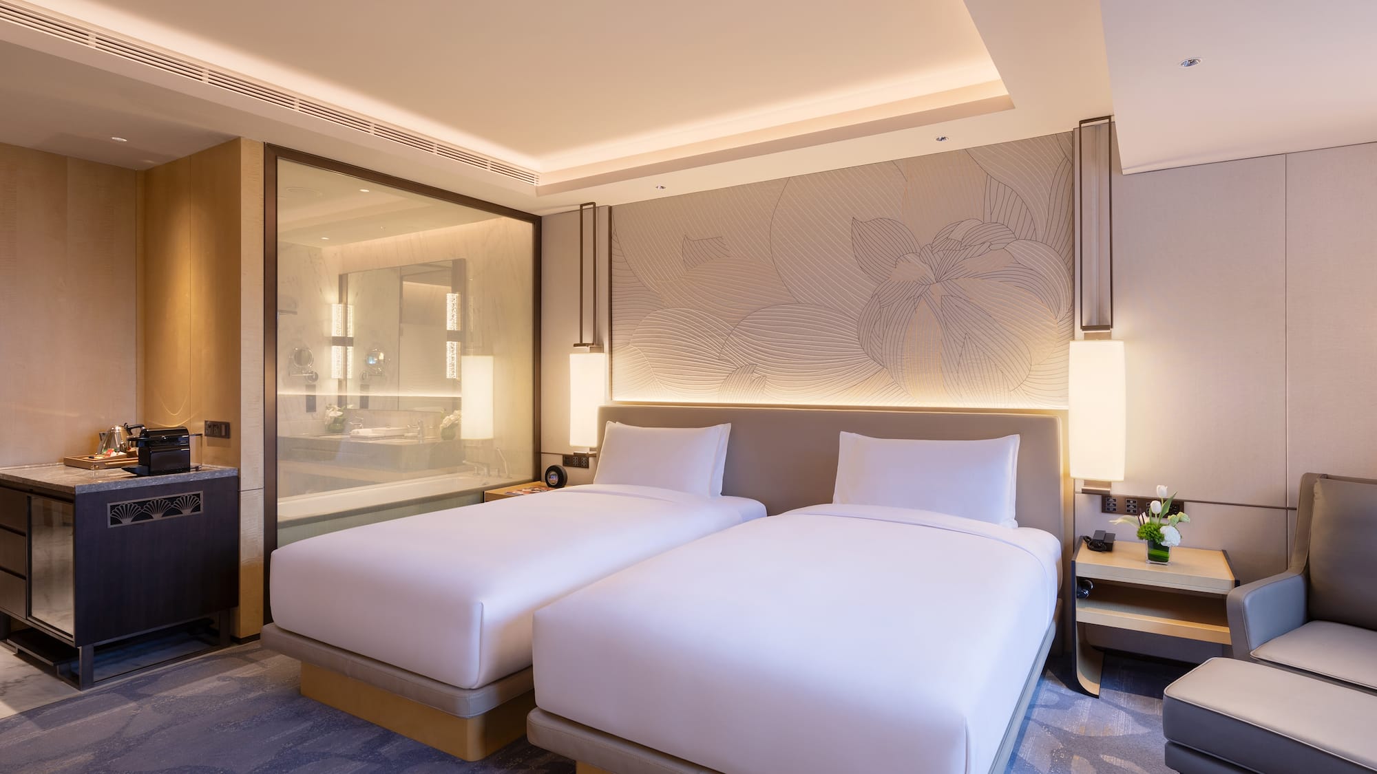 two beds in a hotel room