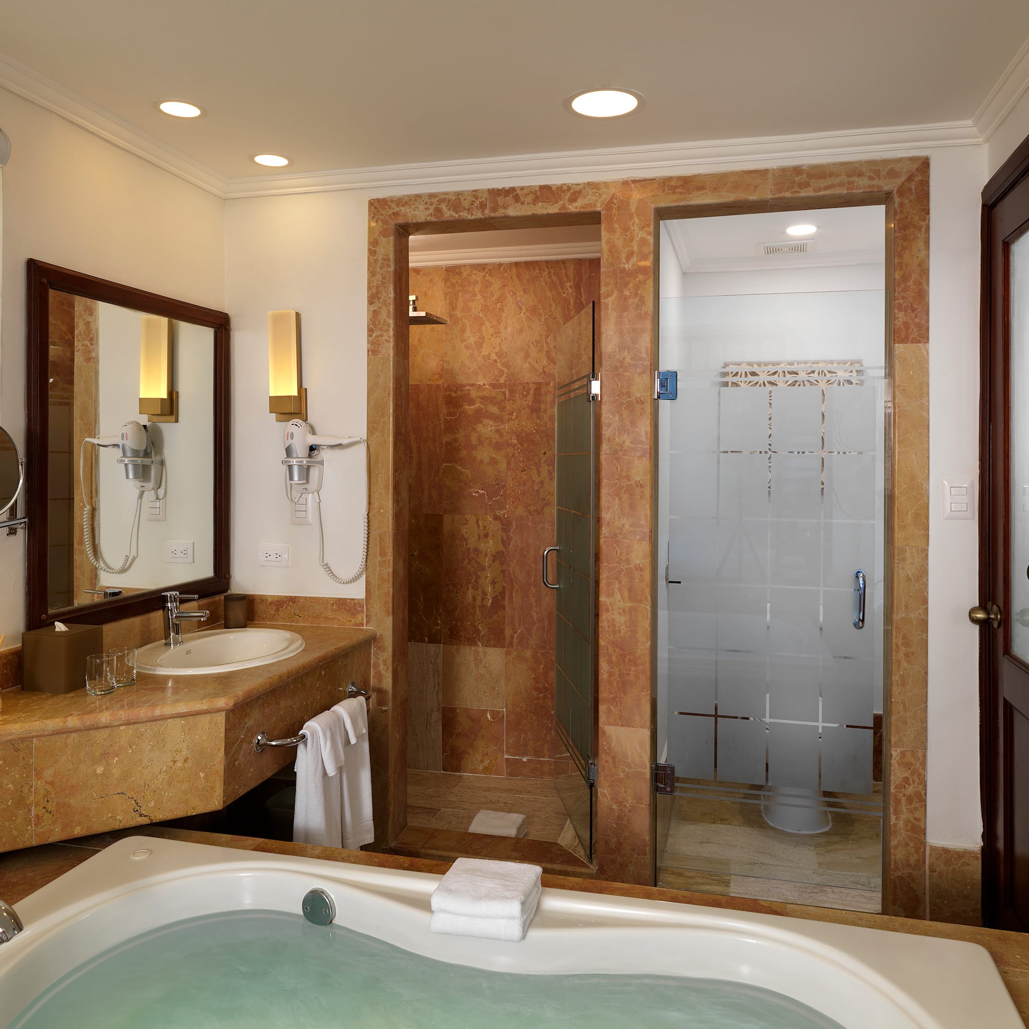 a bathroom with a bathtub and sink